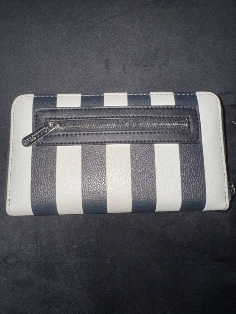 Killstar Black and White Striped Zip-Around Wallet with Bat Emblem - Picture 2 of 3